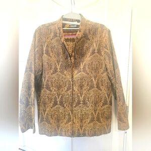 BonWorth Tapestry Jacket MP Petite – Brown & Gold Zip Front Paisley Woven Blazer